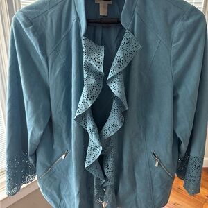 Chico's light blue Ruffled Blazer with Eyelet Detail